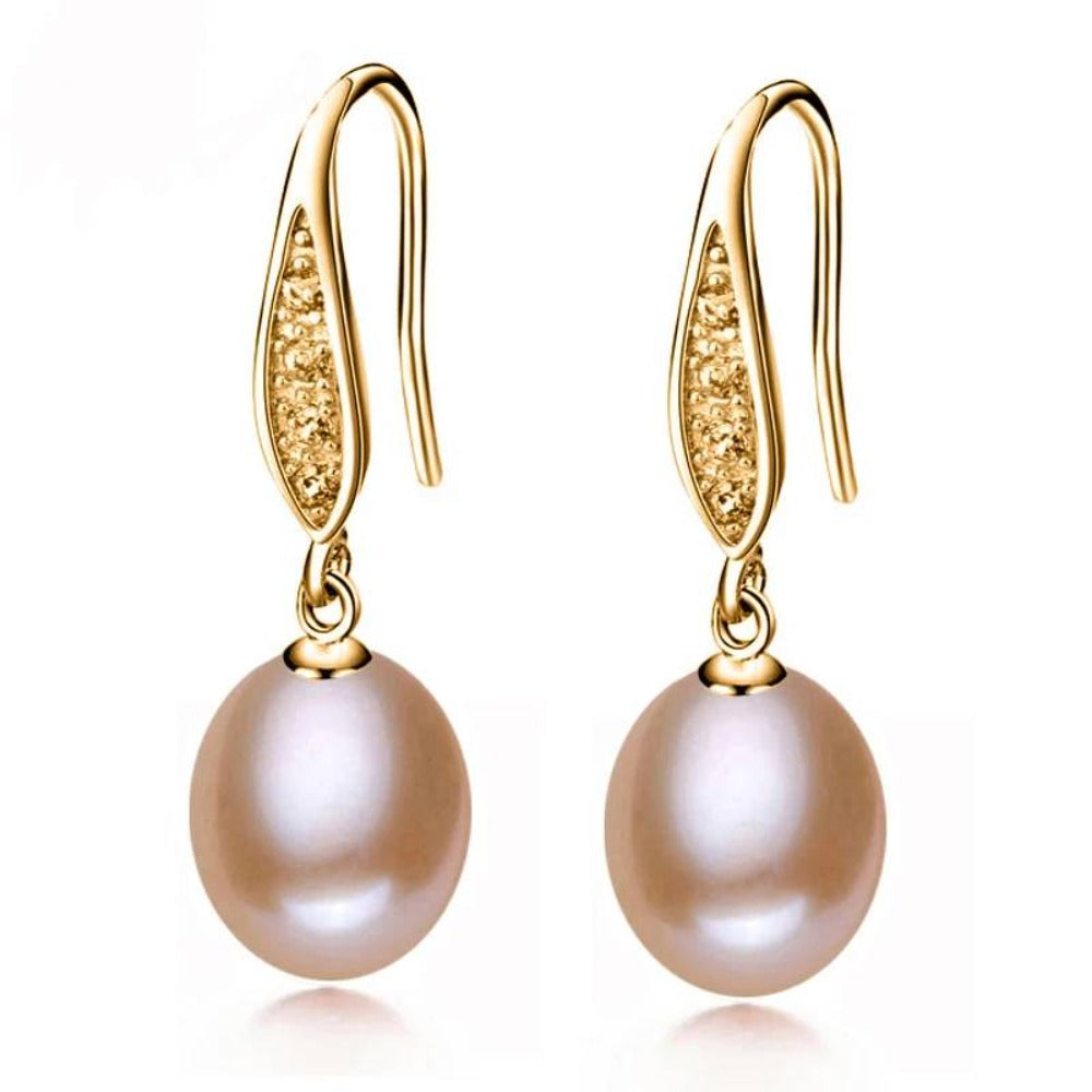 Stunning Simulated Diamond Freshwater Pearl Drop Earrings in Gold-2